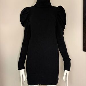 Puffy sleeve knit black mini dress